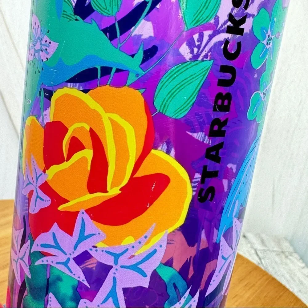 Starbucks Tropical Jungle Floral Acrylic Water‎ Bottle Purple Multi 24oz